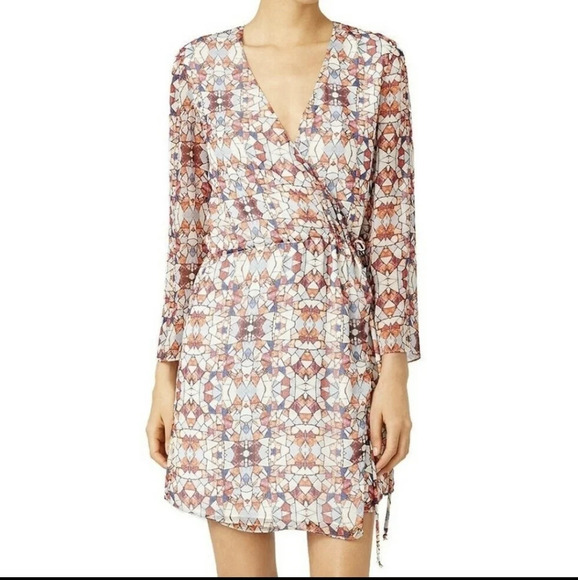 Waverly Grey Stained Glass Wrap Dress 2 V-Neck sheer lightweight above the knee - Picture 2 of 11